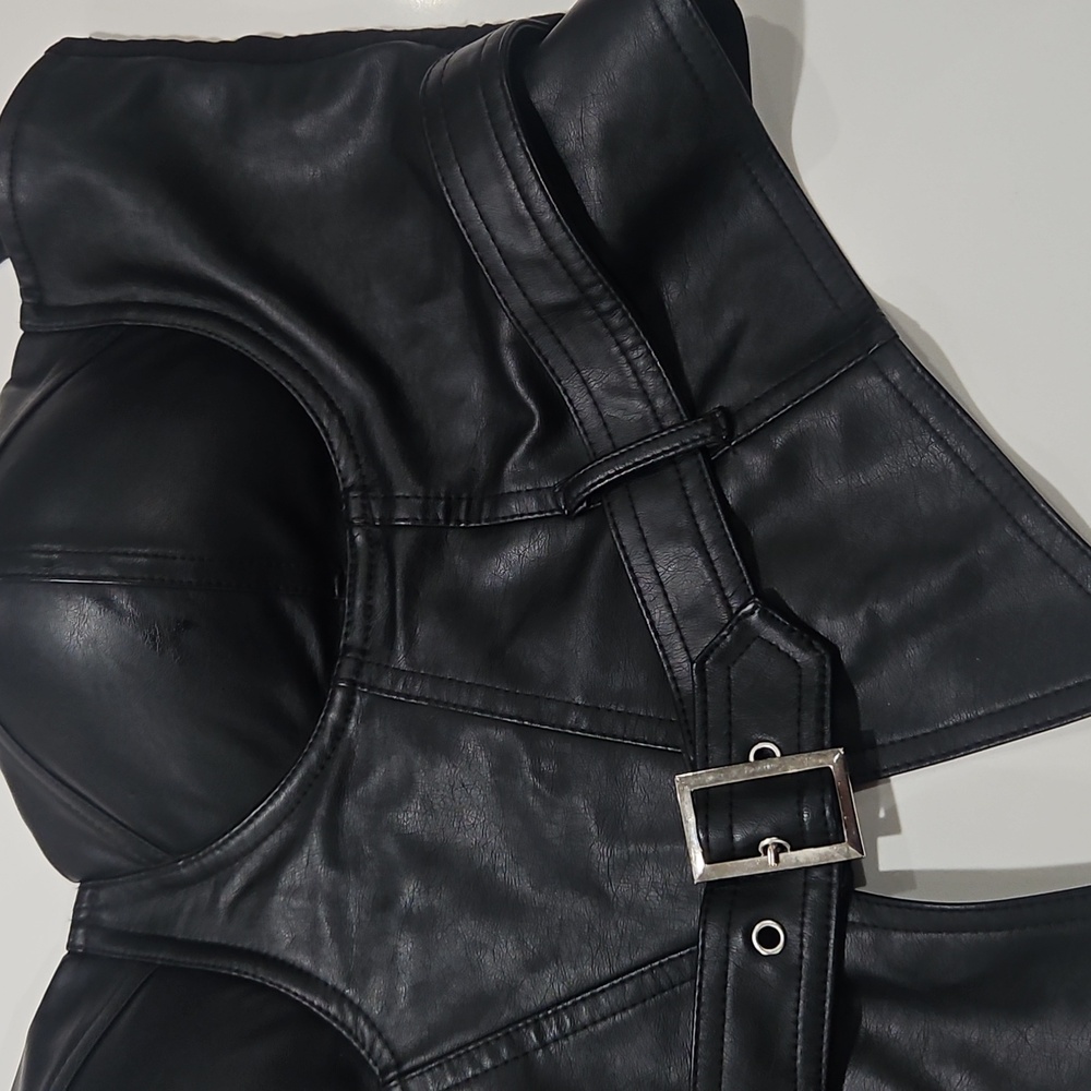 Black Faux Leather Bustier Top  Sz Xl Corset. - Picture 2 of 7